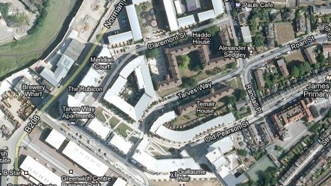 Haddo Street area of old Greenwich- scene of arrests Saturday May 25. Pic: Google