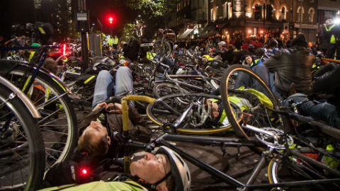 Cyclists gather outside TfL headquarters Pic: Nicolas Chinardet