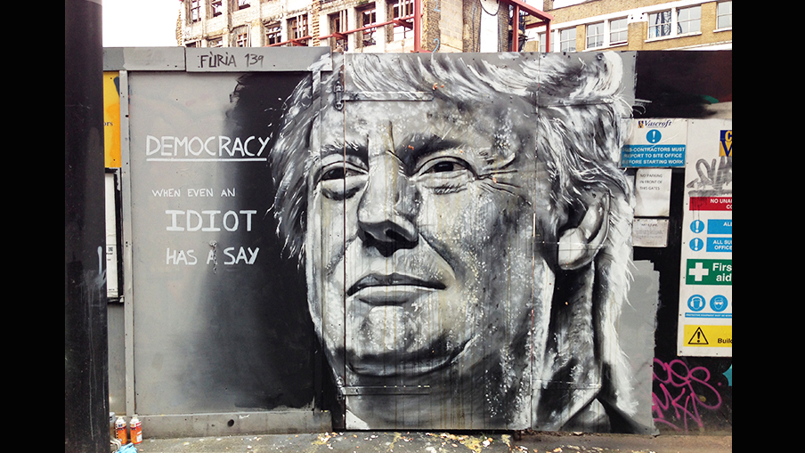 Trump mural trumped by egg throwers. Pic: Furia ACK