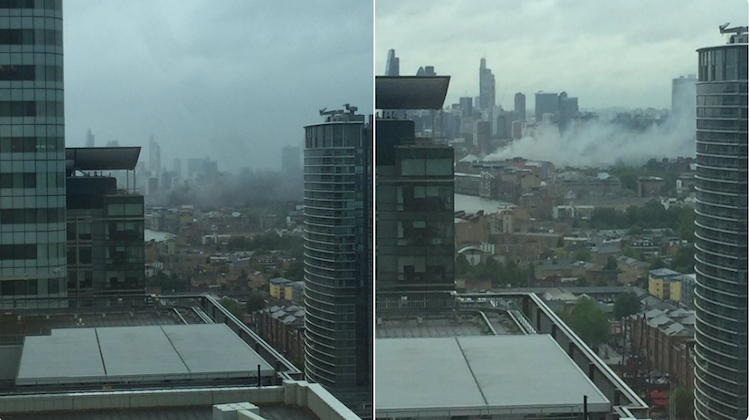 Fire in Wapping can be seen from miles away. Pic: @aj_1987