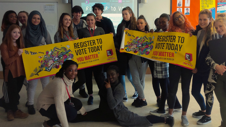 Students at Chace Community School in Enfield support the National Voter Registration Drive. Pic: Bite the Ballot