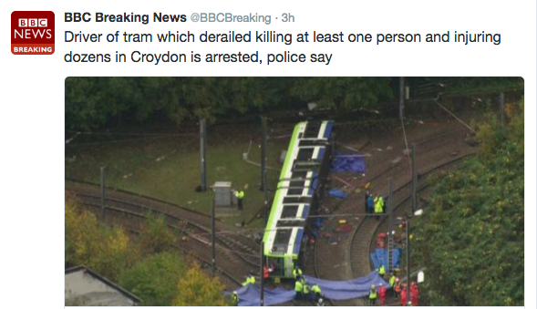 BBC tweet showing overturned train 