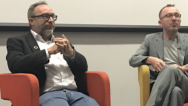 Jimmy Wales, founder of Wikipedia, with James Harkin of the Centre for Investigative Journalism Pic: Hung Nguyen