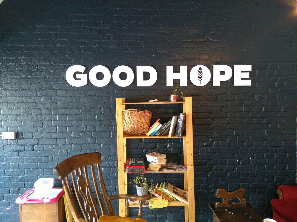 Inside the Good Hope Café in Ladywell Fields, set up in honour of murdered schoolboy Jimmy Mizen